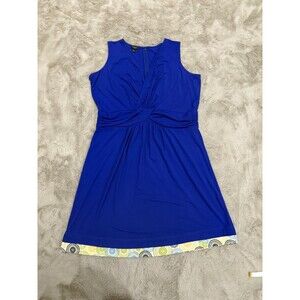 Talbots Women's‎ Petite Dress 1X Blue Sleeveless Floral Hem Trim Casual & Office